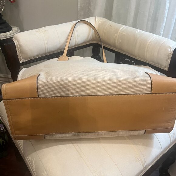 👜 Tory Burch Canvas & Leather Large Ella Tote – Natural/Tan - Picture 3 of 4
